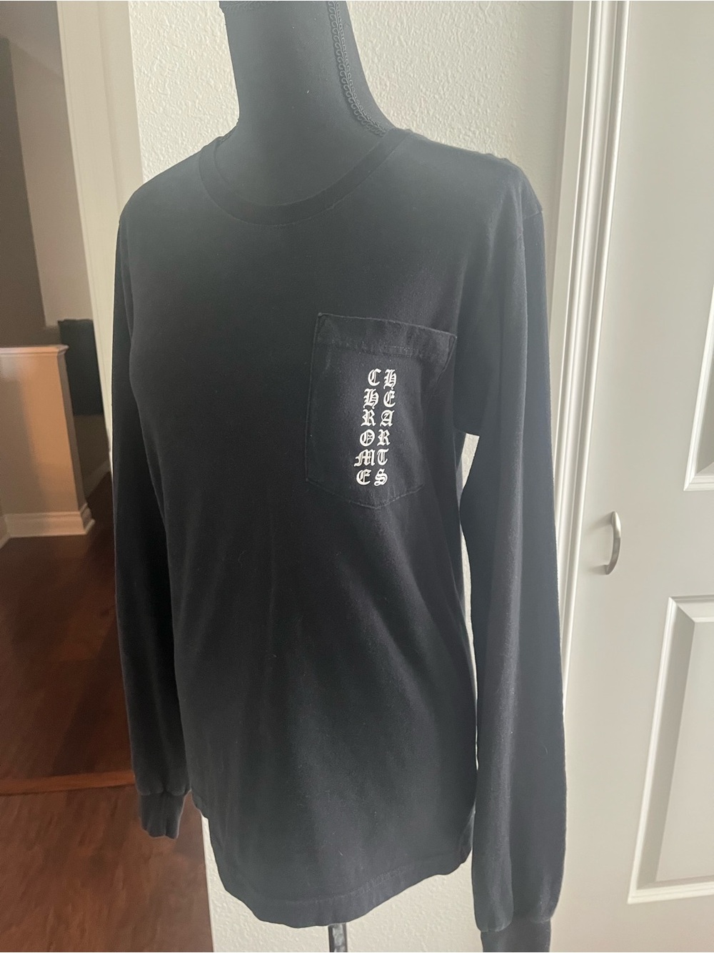 Chrome Hearts Black Long Sleeve Pocket Tee with White Chest Logo